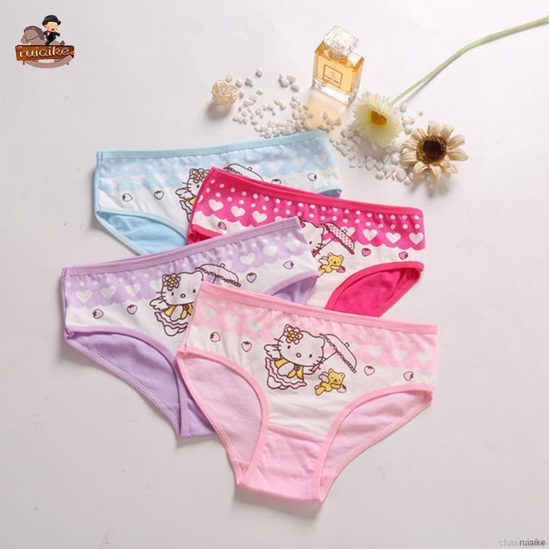 Bộ 4 Quần Lót Cotton In Hình Cáo Hoạt Hình 11 Kiểu Cho Bé Gái