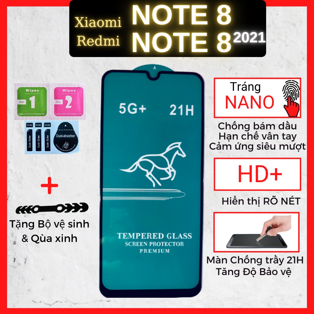 Kính cường lực Xiaomi Redmi Note 8/Note 8 2021/Note 8T Full màn cao cấp OG+ độ cứng 21H Siêu mượt [MIMA]