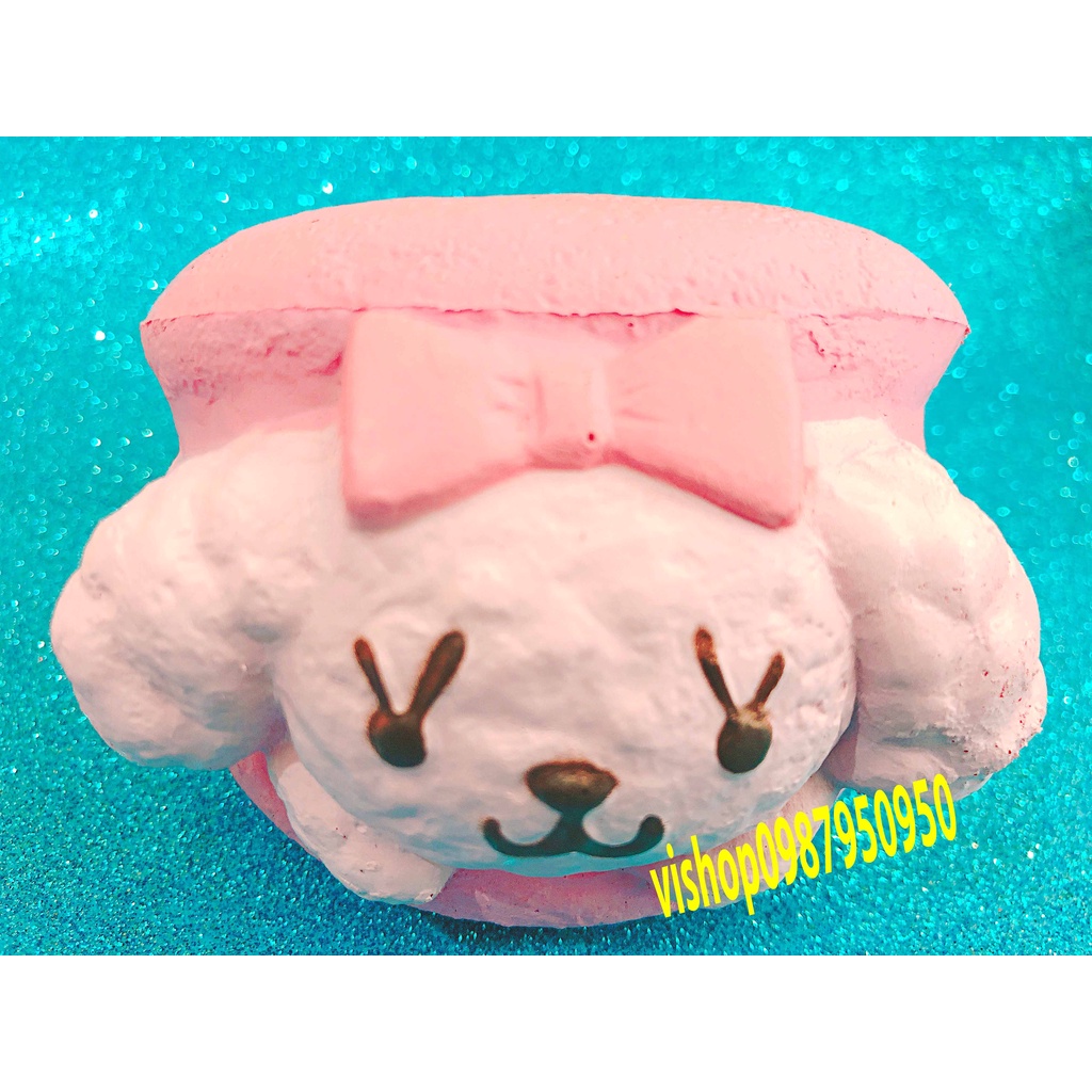Squishy Lớn JUMBO Hình bánh cún đeo nơ hồng Đồ Chơi Xốp Giảm Stress Hình mềm mịn dễ Thương đàn hồi Cho Bé
