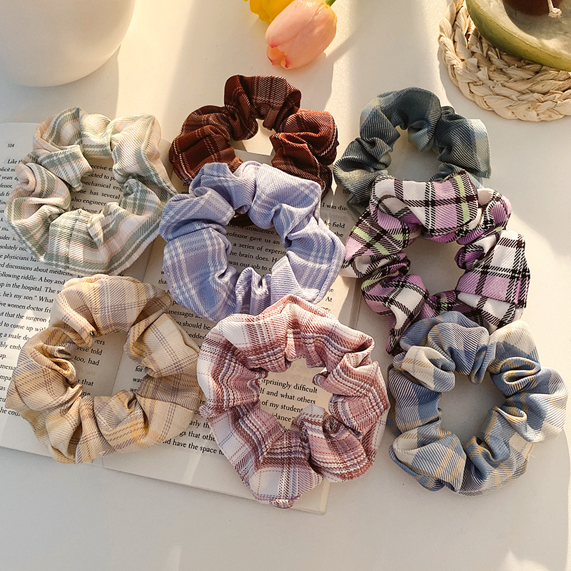 Scrunchies / Dây Cột Tóc Họa Tiết Caro Nhiều Màu Xinh Xắn Phong Cách Hàn Quốc