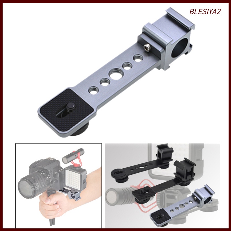 Triple Cold Shoe Mount Plate Microphone Stand Extension Bracket 110x30mm