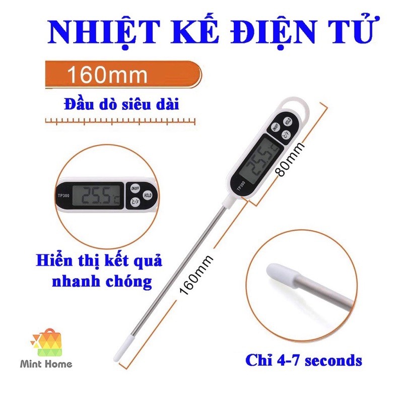 Que nhiệt kế điện tử đo nhiệt độ nấu ăn pha sữa thức ăn thức uống thịt cá tiện lợi TP300