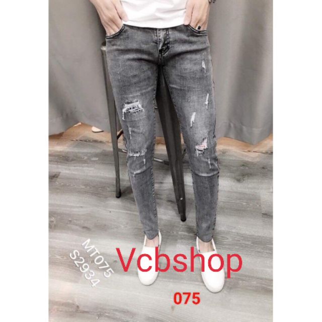 Quần jeans Nam xám đen  cào xước trẻ trung Vcbshop 075