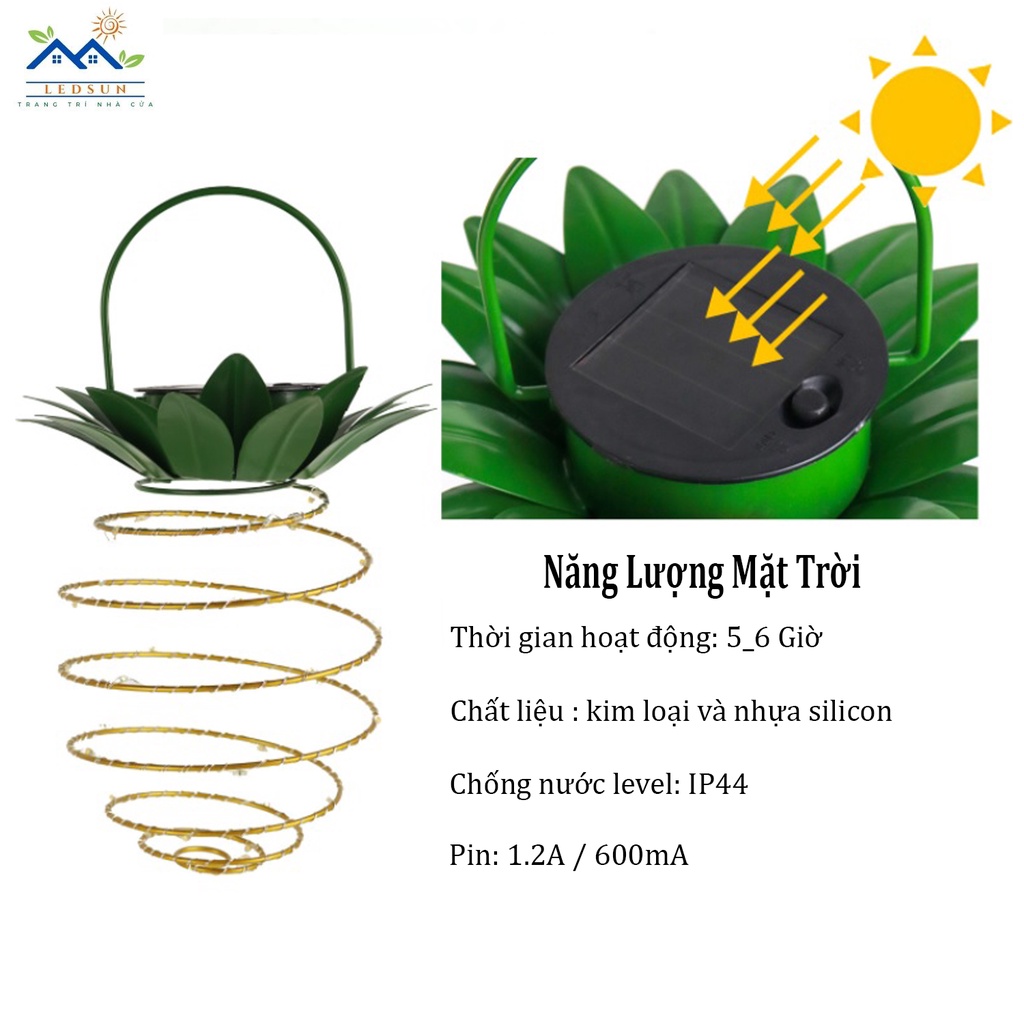 Đèn Led Trang Trí Quả Dứa Đèn Decor Bóng Màu Vàng Ấm Sử Dụng Pin Năng Lượng Mặt Trời Chống Thấm Nước Haochi