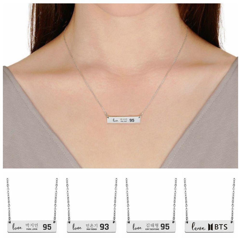 ☆YOLA☆ Fashion Nameplate Pendants Jewellery Clavicle Chain BTS ARMY Necklace Gift KPOP Bangtan Boys Rectangle Charms English Lettering