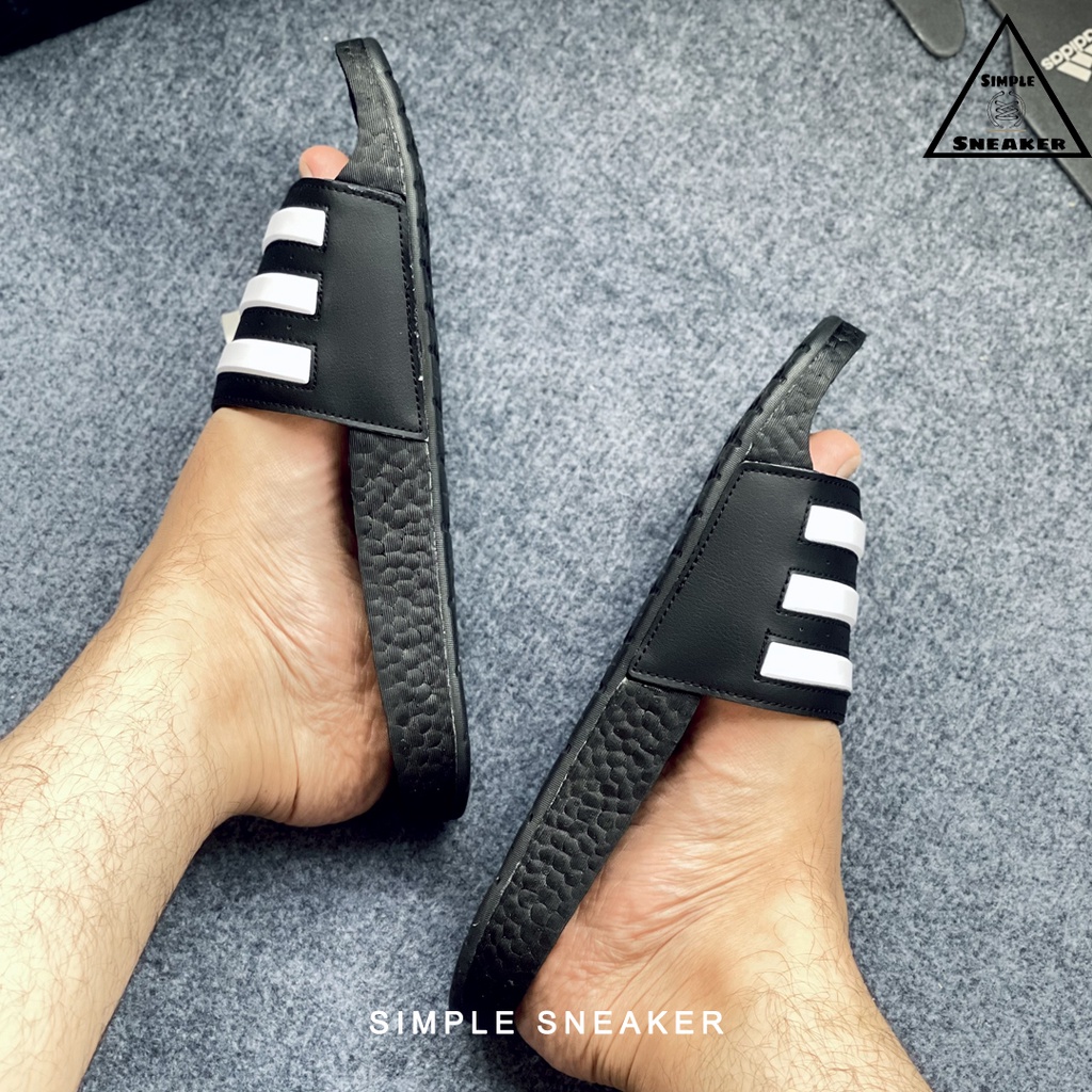 Dép Adidas Boost Chính Hãng FREESHIP Adidas Adilette Boost Slides Black White- Dép Quai Ngang Đế Boost- Simple Sneaker