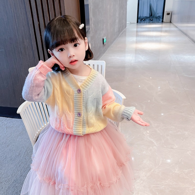 Áo khoác len dệt kim mùa thu cho bé gái 2021 mới phong cách phương Tây
