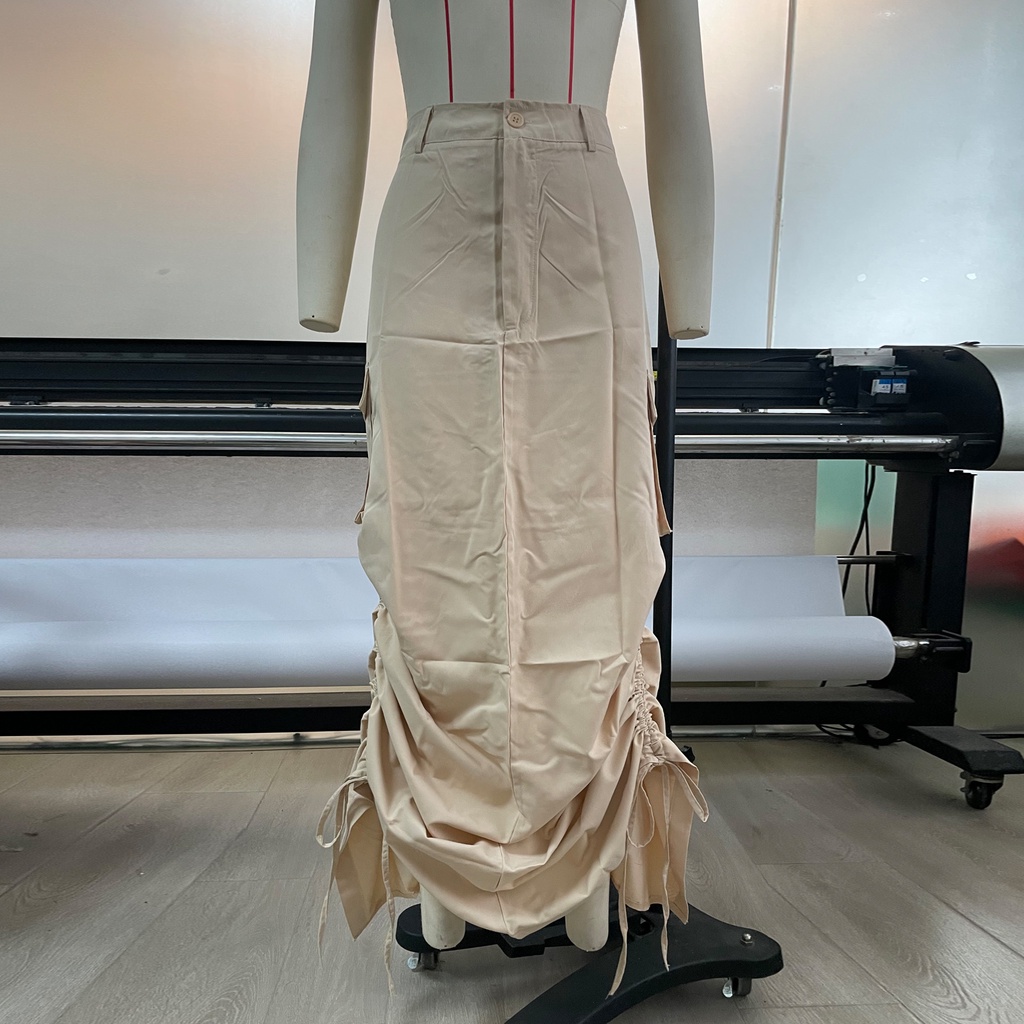 Chân Váy Dài y2k Có Dây Rút Màu Sắc Đơn Giản Thời Trang Mùa Hè Cho Nữ (lỏng lẻo)