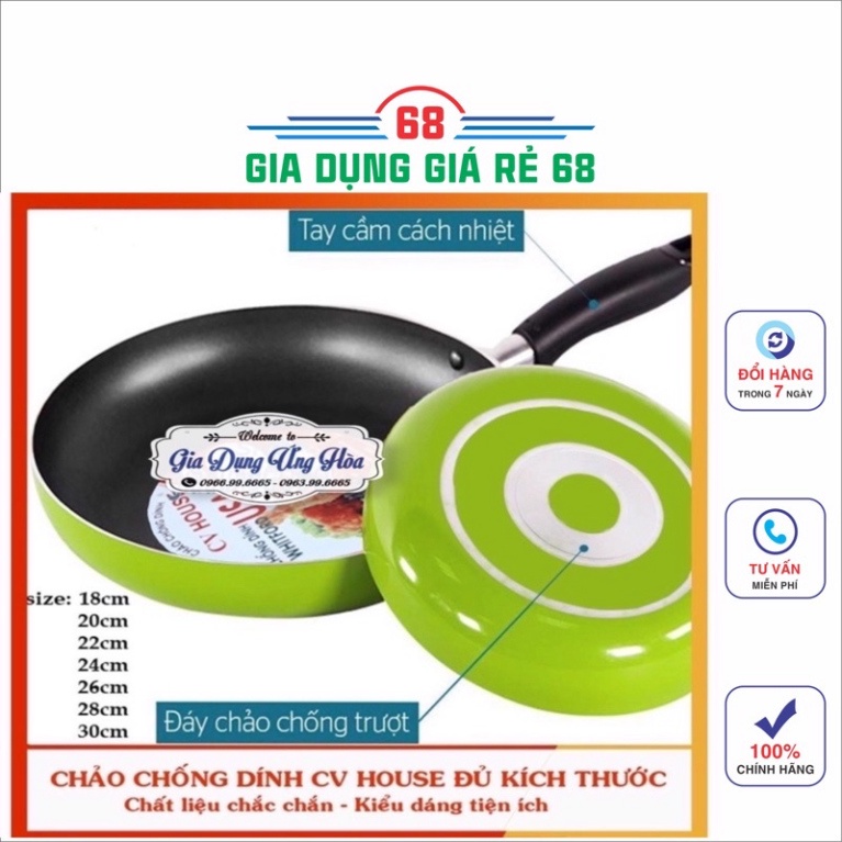 Chảo chống dính sâu lòng vân đá hợp kim nhôm CV HOUSE đủ kích cỡ 18cm đến 30cm dùng trên nhiều loại bếp tiện lợi A23