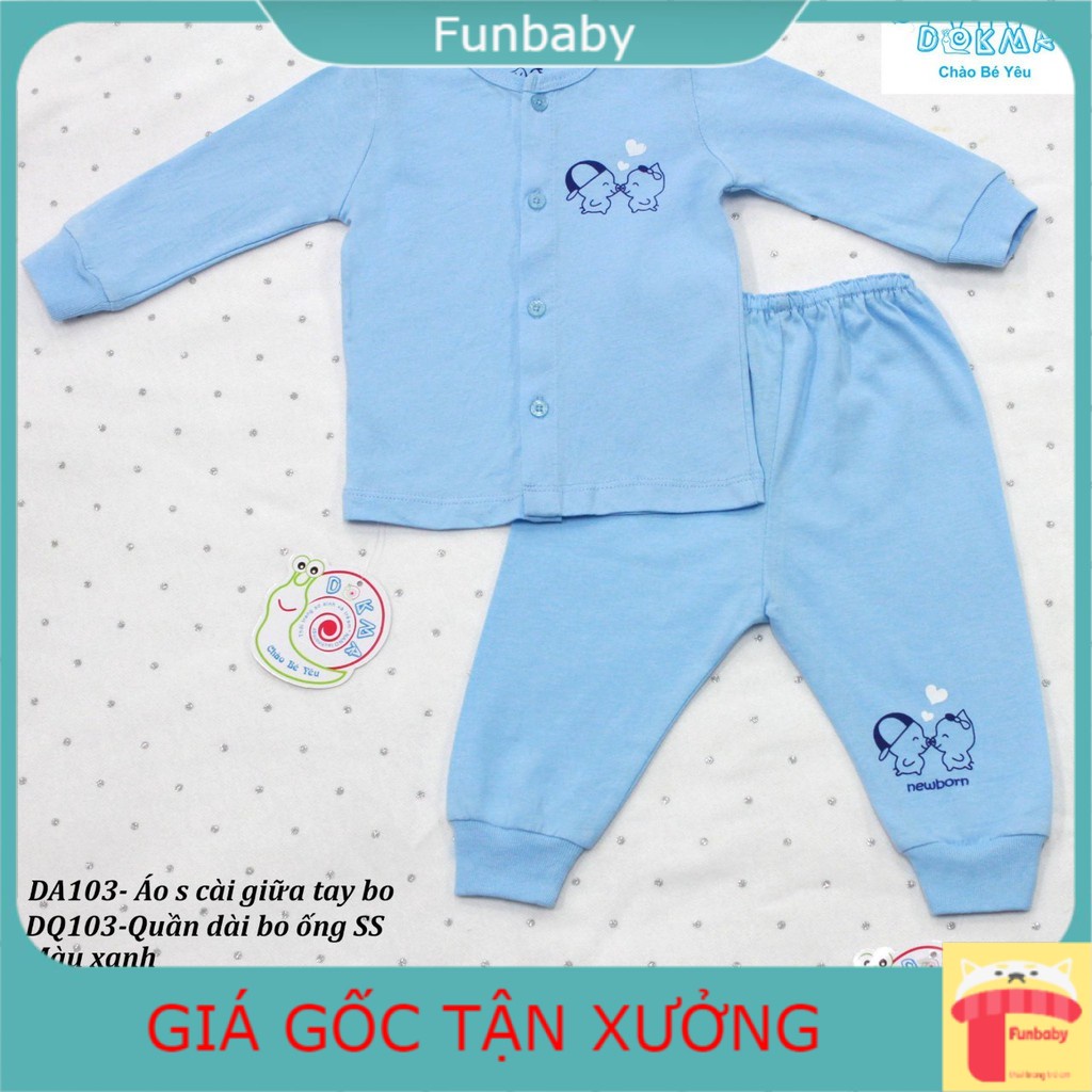 Bộ quần áo sơ sinh DOKMA màu xanh dày tay cài giữa