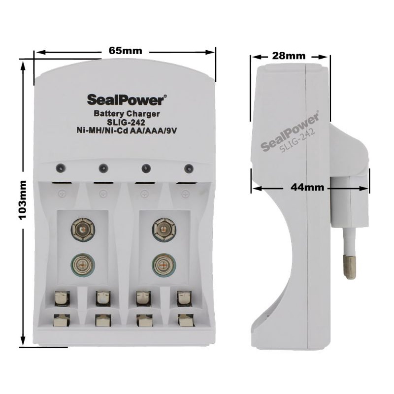 Máy sạc SealPower SLIG-242, pin tiểu, kèm pin sạc AA 1600mAh / AAA 1000mAh / 9V 180mAh, sạc 4 kênh độc lập đa năng