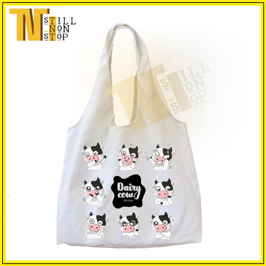 TÚI VẢI, TÚI TOTE ĐEO VAI ULZZANG HÌNH BÒ SỮA , CHẤT VÃI CANVAS XUONGMAITNT - BS01