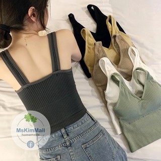 Áo bra dáng lửng gân tăm bo eo bản lớn - Áo croptop len tăm