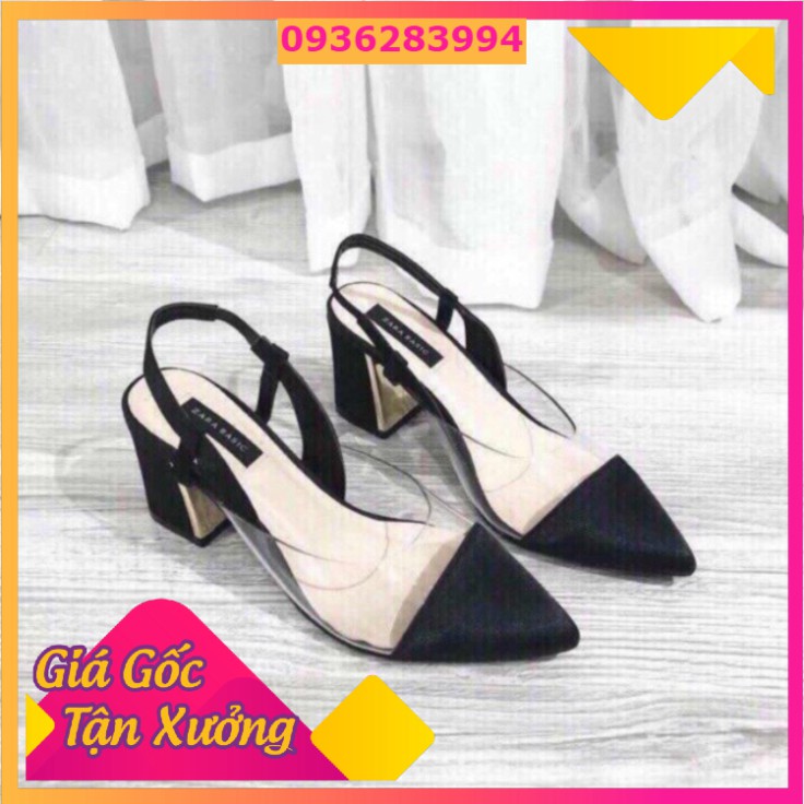 Giày gót vuông viền trong mũi nhọn 7 phân