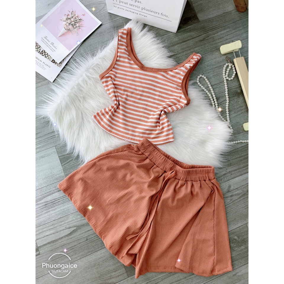 Đồ bộ đùi hai dây, bộ dây thun gân mặc siêu xinh - Phuongaliceshop