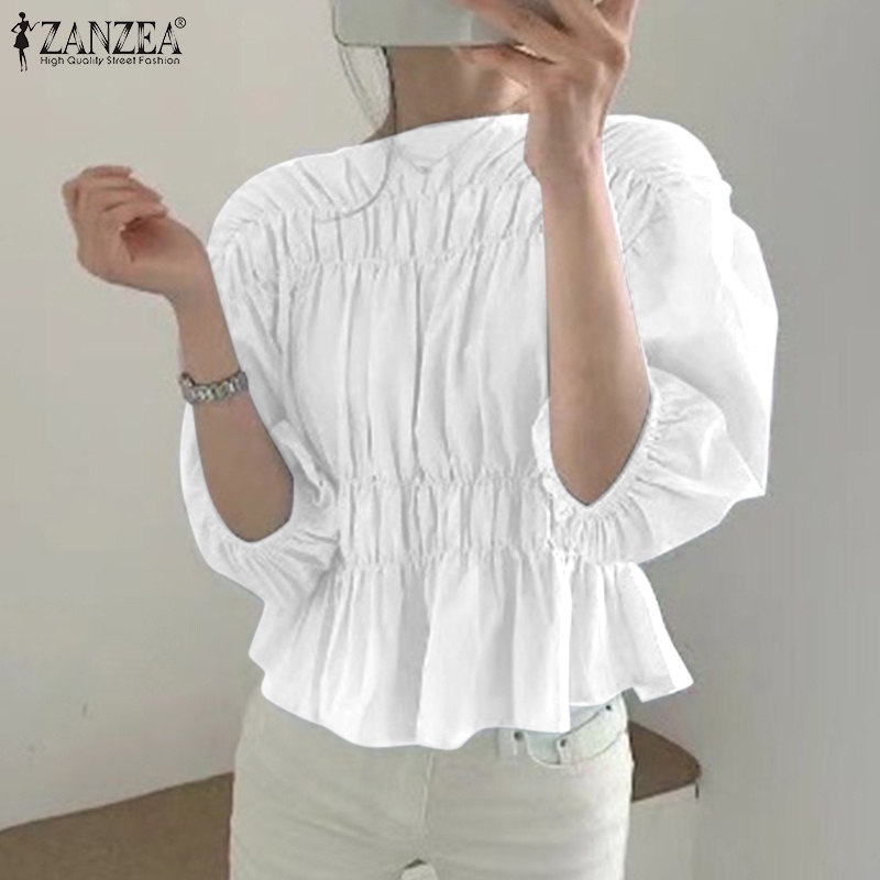 Áo kiểu Zanzea tay lửng cổ tròn phong cách Hàn Quốc cho nữ