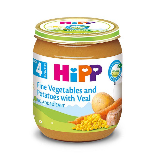 Dinh dưỡng đóng lọ ăn dặm Thịt bê, khoai tây, rau tổng hợp HiPP Organic 125g