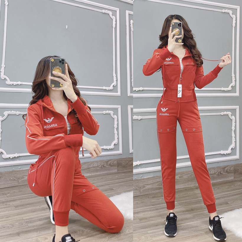 Bộ đồ thể thao hot girl áo khoác có nón TT359 chữ thêu sắc xảo