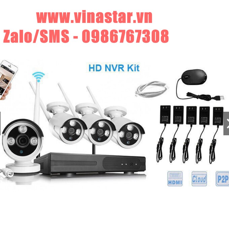 Bộ KIT Camera NVR Hamscy - 4 Mắt WIFI 1.3 - 960P