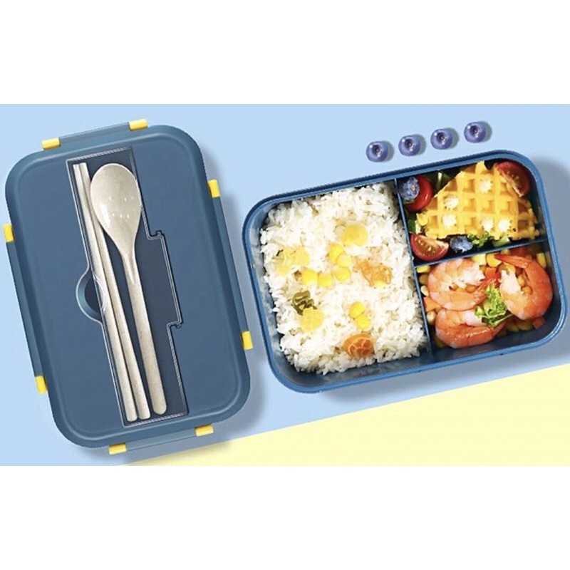 Hộp cơm lúa mạch 3 ngăn mang đi kèm muỗng đũa inox/lúa mì