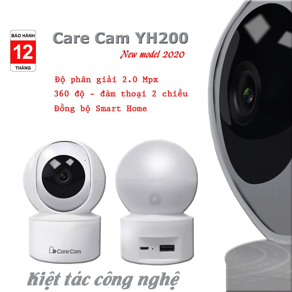 [xem 4 cam trên 1 màng hình] Camera Wifi CareCam 2.0Mpx YH200 [1080 FULL HD] Xoay Theo Chuyển Động Đàm Thoại 2 Chiều