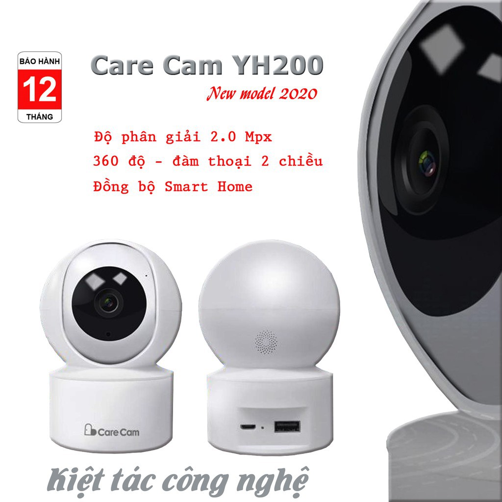 [xem 4 cam trên 1 màng hình] Camera Wifi CareCam 2.0Mpx YH200 [1080 FULL HD] Xoay Theo Chuyển Động Đàm Thoại 2 Chiều | BigBuy360 - bigbuy360.vn