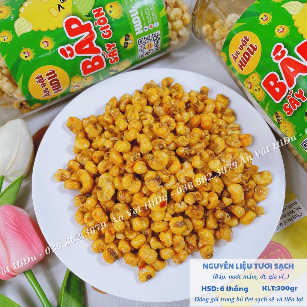 Bắp sấy giòn tỏi ớt HiDu 300gr giòn tan đậm vị