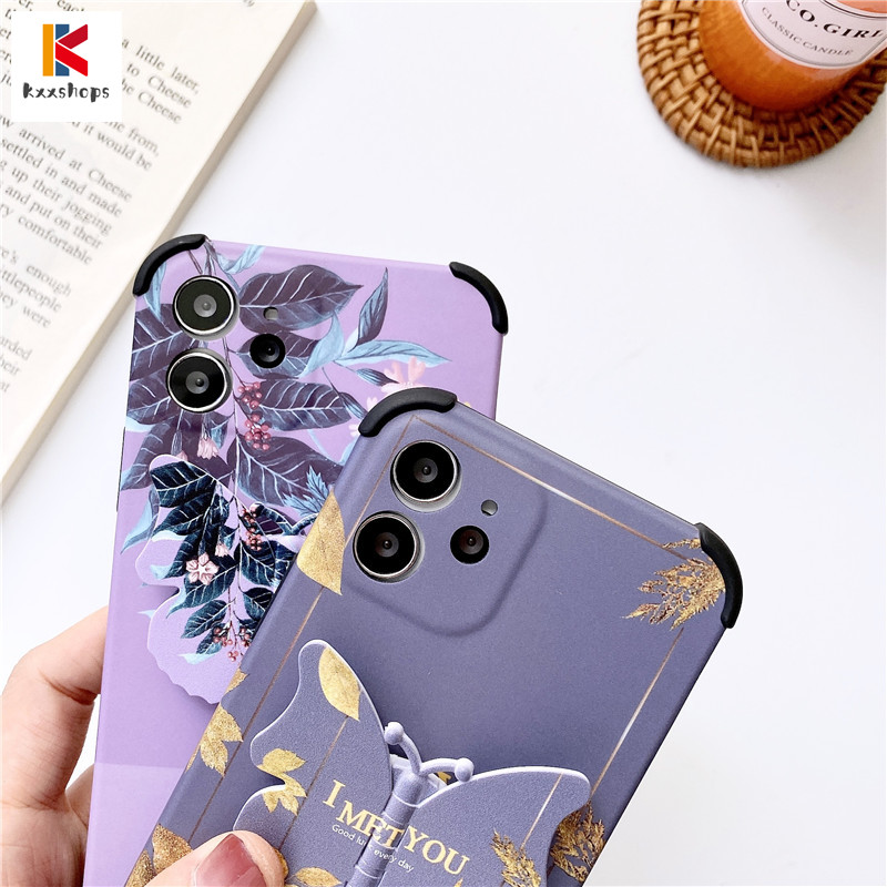 Samsung Galaxy A42/A50/A51 5G/A70/A70e/A71/A80 Leaf Shockproof Hard Phone Case Butterfly PC Back Cover Pop-up Bracket Landyard