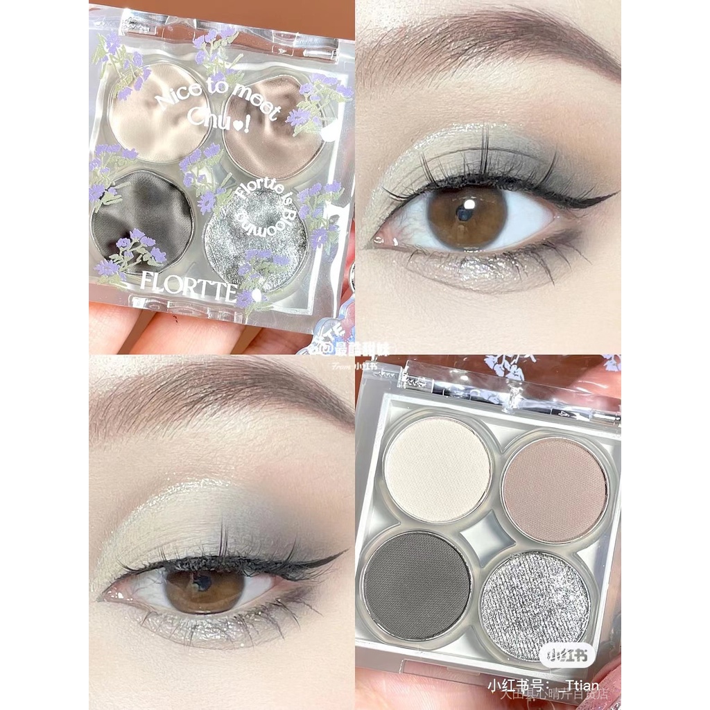 Bảng Phấn Mắt FLORTTE / Floria First Kiss Bobo Bốn Màu Lì Và Ánh Ngọc Trai Kết Hợp Nhẹ Nhàng