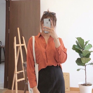 Áo sơ mi cam đất ko túi hot tren