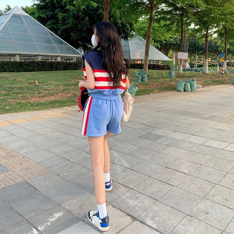 Set áo thun polo không tay + quần short màu sắc xinh xắn dành cho nữ