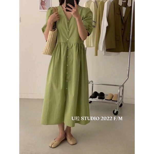 Váy babydoll bồng hàng loại 1, đầm cổ v tay bồng kèm ảnh thật | BigBuy360 - bigbuy360.vn