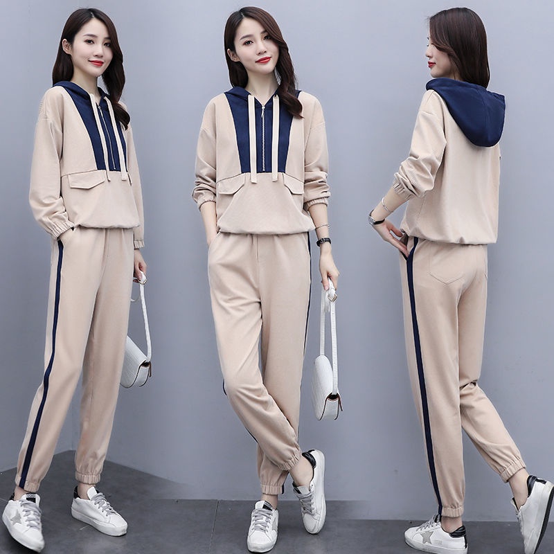 Set đồ thể thao có mũ trùm đầu phong cách Hàn Quốc thời trang thu đông 2021