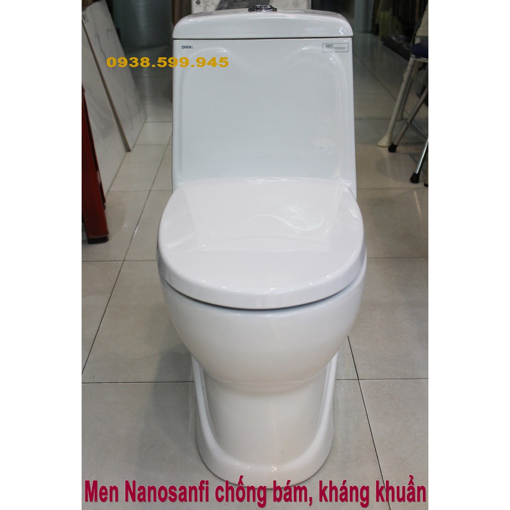 Bồn cầu liền khối, men nano kháng khuẩn Sanfi 2 nút nhấn từ Viglacera, bảo hành phụ kiện 3 năm