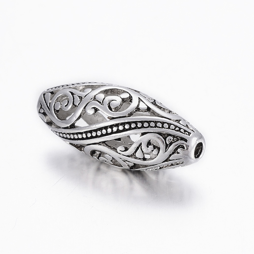 Set 5 hạt hợp kim hình oval rỗng màu bạc 25.5x10.5mm đục lỗ 2mm dùng làm trang sức DIY