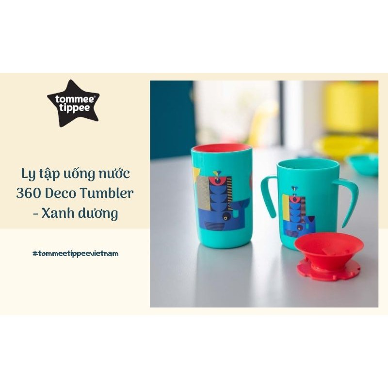 Ly tập uống nước chống đổ cho bé Tommee Tippee 360 Deco Tumbler 250ml từ 12 tháng - Xanh Dương