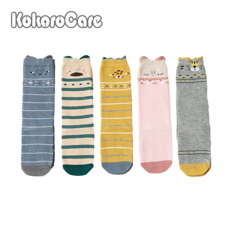Set 5 đôi vớ KOKOROCARE YSZ-29 dài qua gối họa tiết hoạt hình 2022 cho bé 0-3 tuổi