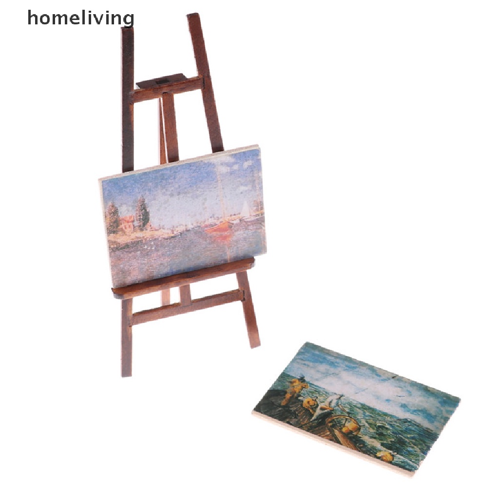 Bộ Giá Đỡ Đứng Và 2 Bức Tranh Gỗ Trang Trí Nhà Búp Bê