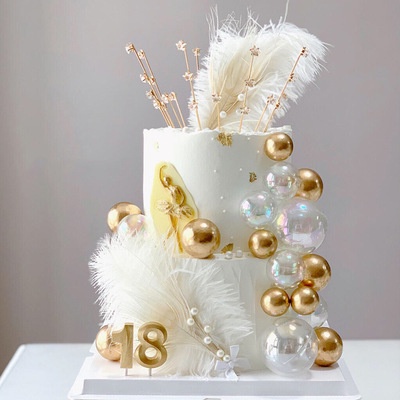 Set 10 Que Cắm Trang Trí Bánh Kem Hình Quả Cầu Màu Vàng / Bạc