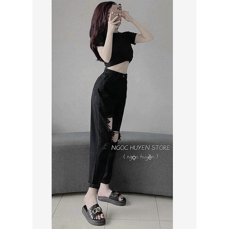 (Chuyên sỉ) Quần baggy jean nữ rách gối 2 bên hot nhất | BigBuy360 - bigbuy360.vn