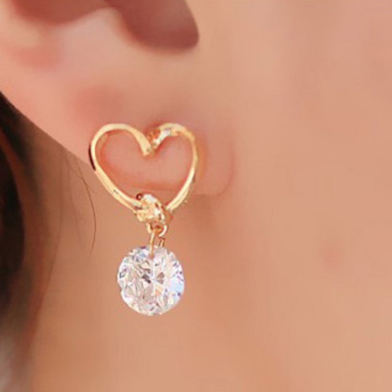 Bông tai dáng dài đính đá Zircon đơn giản