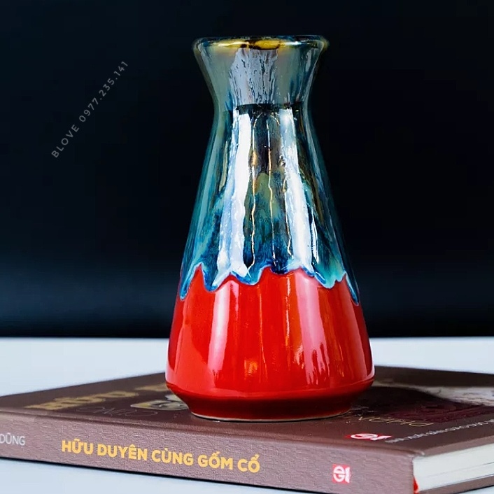 Bình hoa, Lọ hoa mini men hoả biến đỏ trang trí nhà cửa văn phòng quán cà phê