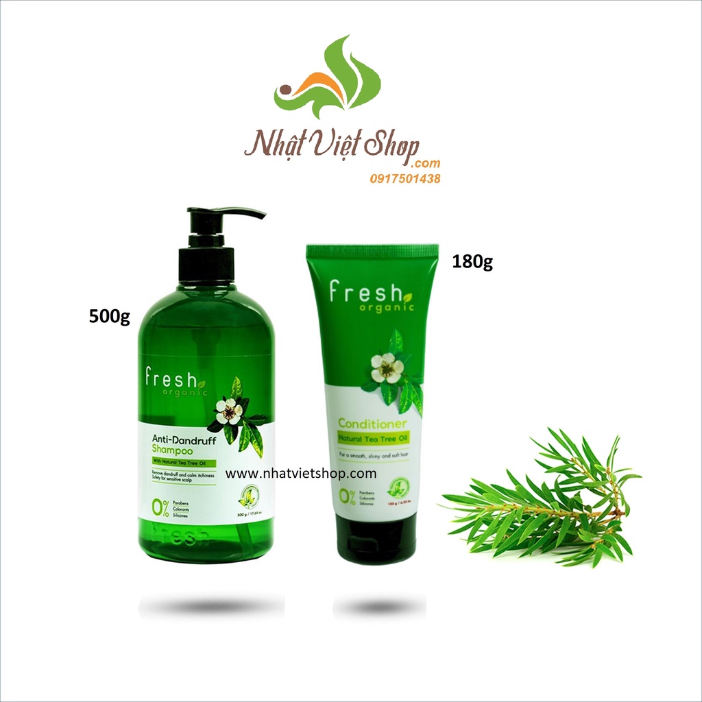 Bộ Dầu Gội & Dầu Xả Cho Tóc Gàu Tràm Trà Fresh Organic Tea Tree Oil (Dầu gội 250g + Dầu xả 180g)