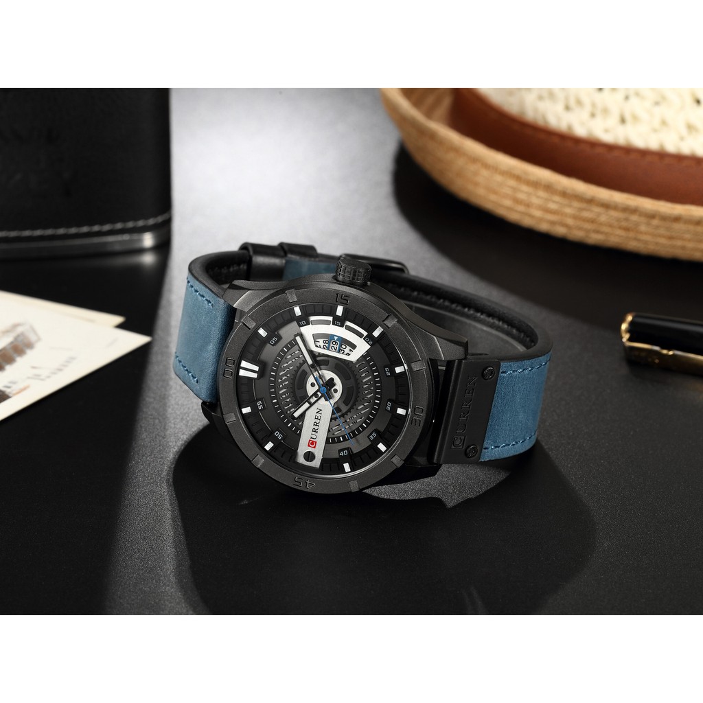 Đồng hồ nam chính hãng Curren AC02 dây da cao cấp, kim dạ quang tuyệt đẹp, thiết kế lịch lãm, chống nước tốt