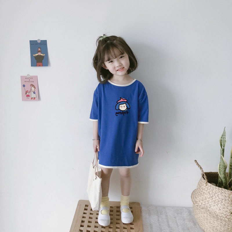 V087- Váy xuông bé gái tay lỡ sz 80-140, váy cho bé in hình thời trang