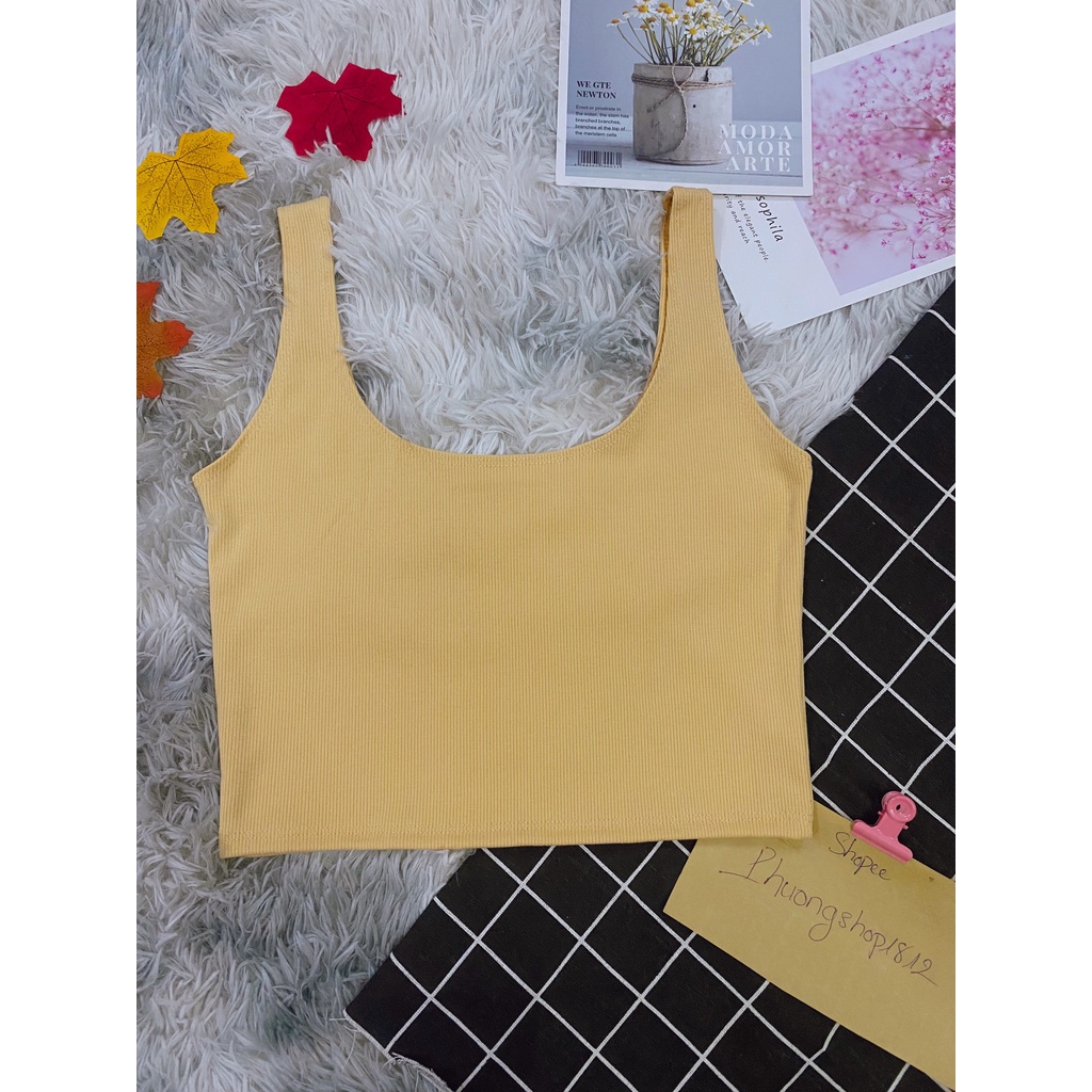 Áo Croptop 3 Lỗ Cổ Vuông Nữ Sát Nách,Chất vải Gân Tăm 4 màu ❤❤Ảnh-video