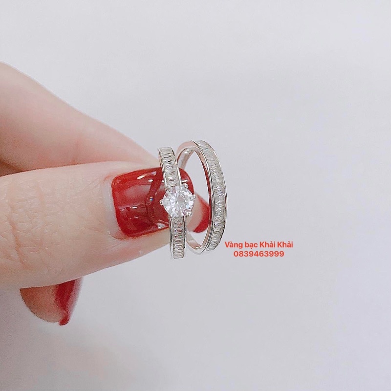 Nhẫn đôi bạc ta đính đá cao cấp siêu đẹp , sáng bóng - Vàng Bạc Khải Khải
