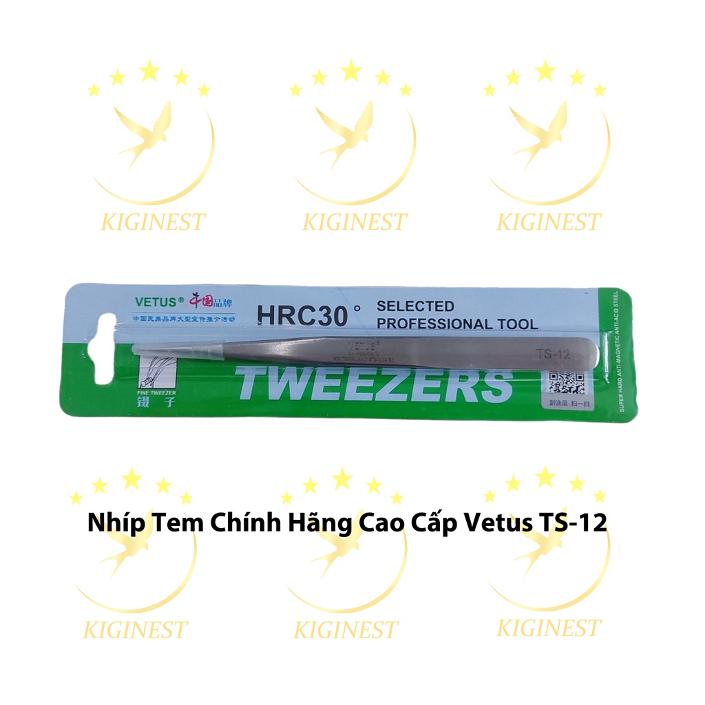 Bộ 10 Nhíp VETUS Dòng TS Cao Cấp Nhặt Lông Yến, Nối Mi, Gắp Linh Kiện - Đầu nhọn đều, cạnh bo