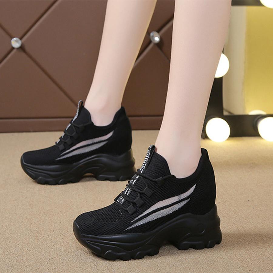 Giày đế xuồng nữ tăng 9cm chiều cao chất len thun co giãn siêu thoáng khí êm nhẹ bền PS439