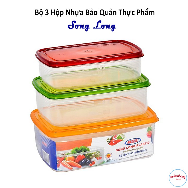 Bộ 3 Hộp Trữ Đông - Hộp Nhựa Đựng Thực Phẩm SONG LONG Nắp Nhiều Màu Sắc ( MS:2221) - br00318